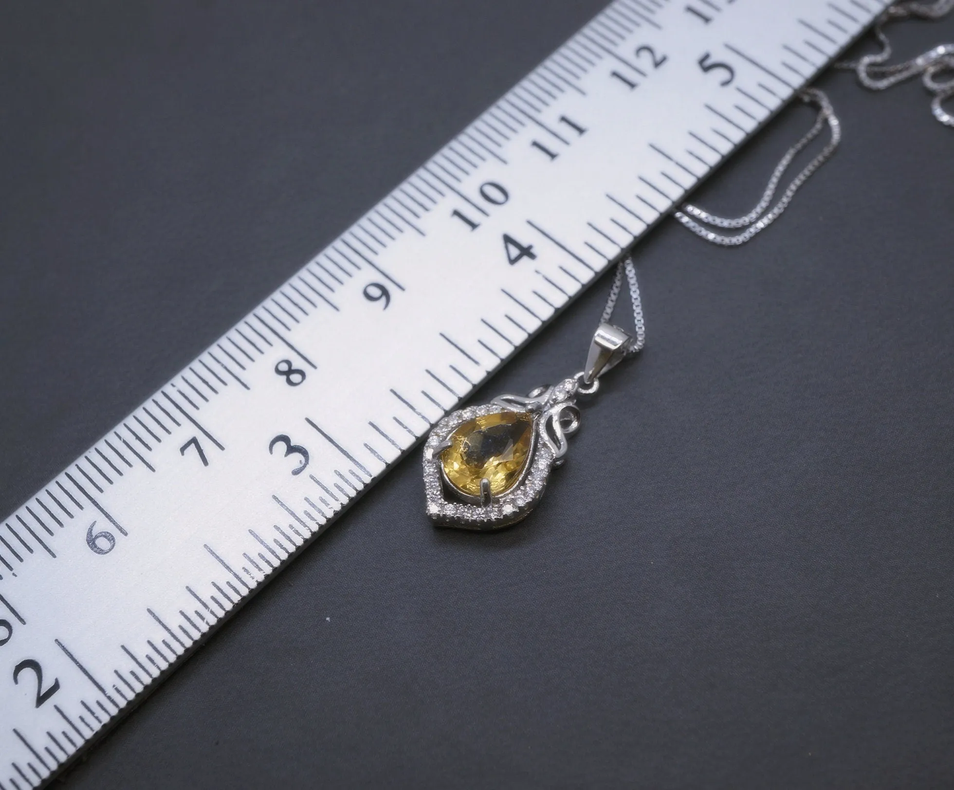 Citrine Necklace Silver - Genuine Teardrop Citrine   Full 925 Sterling Silver November Birthstone Platinum Coated Box Chain #427
