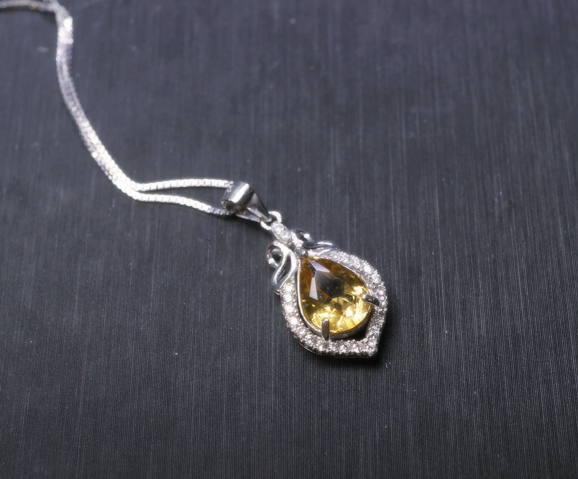 Citrine Necklace Silver - Genuine Teardrop Citrine   Full 925 Sterling Silver November Birthstone Platinum Coated Box Chain #427