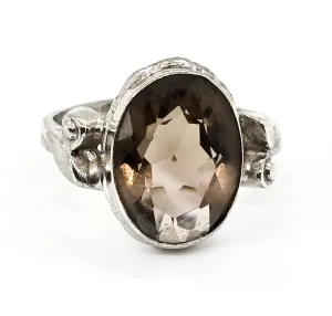 Clark and Coombs Smoky Quartz antique Art Deco sterling silver ring size 7.5
