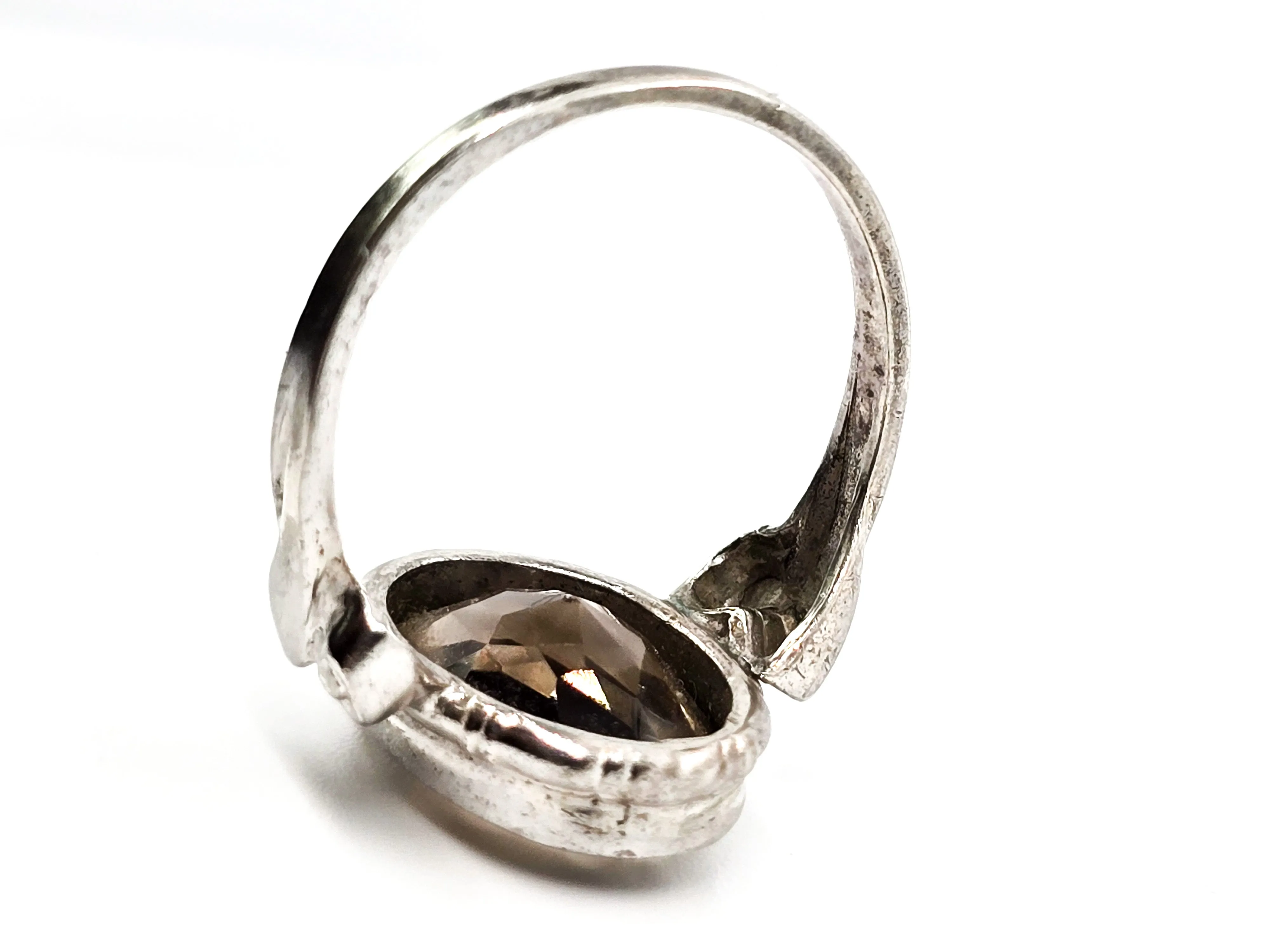 Clark and Coombs Smoky Quartz antique Art Deco sterling silver ring size 7.5