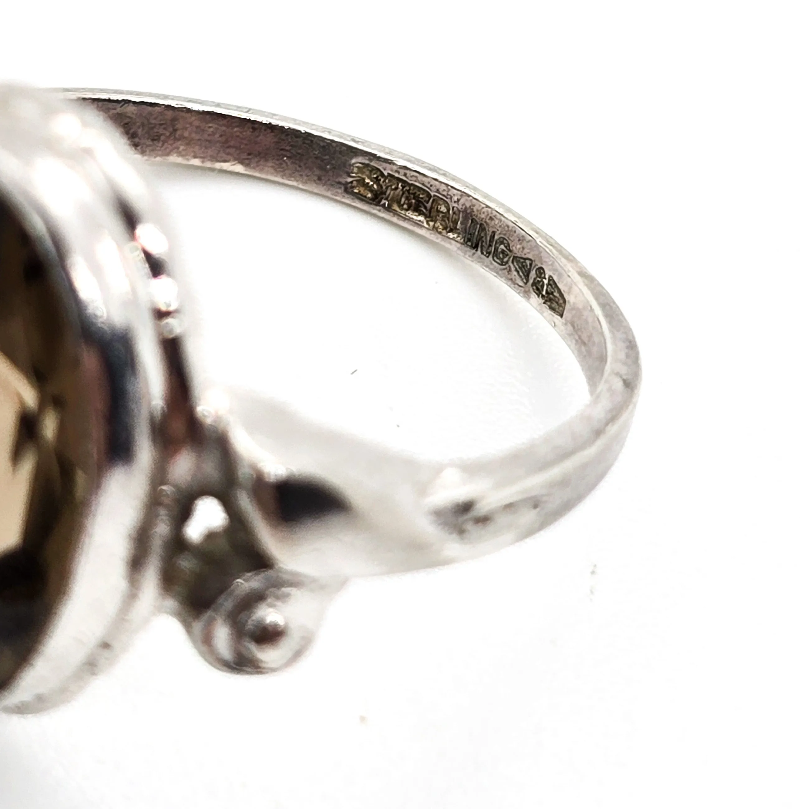 Clark and Coombs Smoky Quartz antique Art Deco sterling silver ring size 7.5