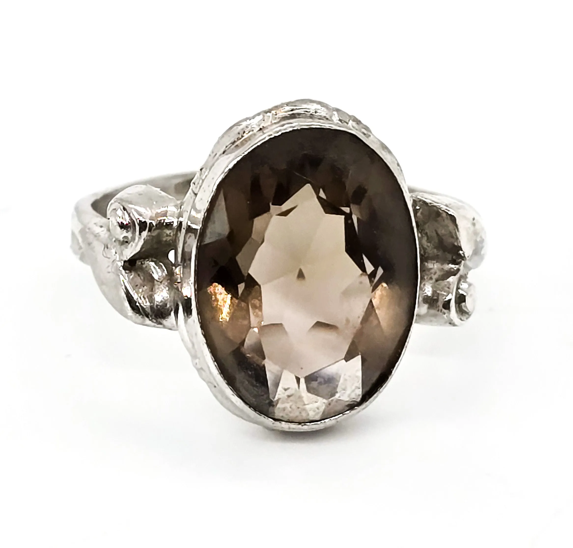 Clark and Coombs Smoky Quartz antique Art Deco sterling silver ring size 7.5