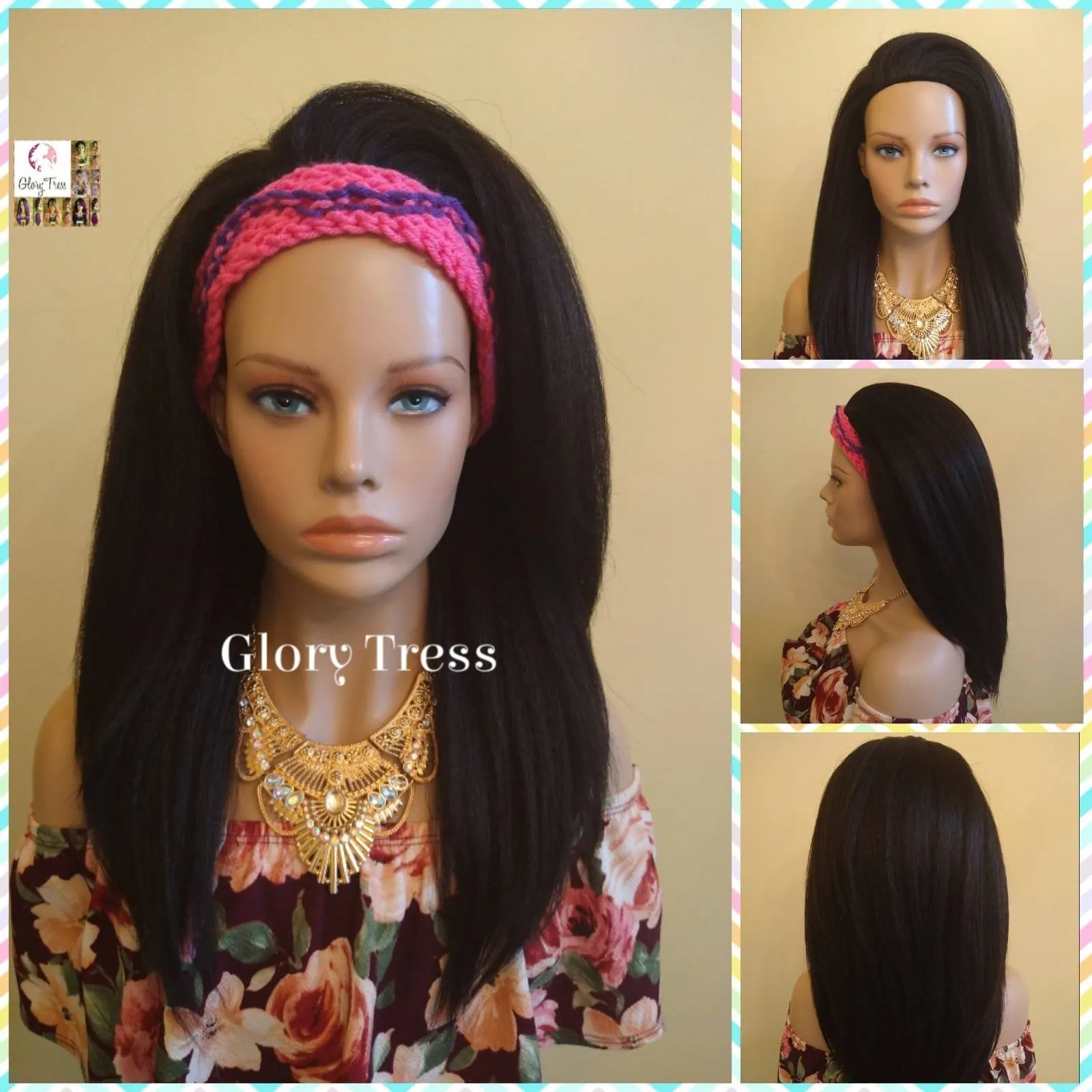 CLEARANCE // Half Wig - Free Handmade Crochet Headband - Yaki Straight Half Wig - Beginner  Friendly Wig, Glory Tress  // LUXURY