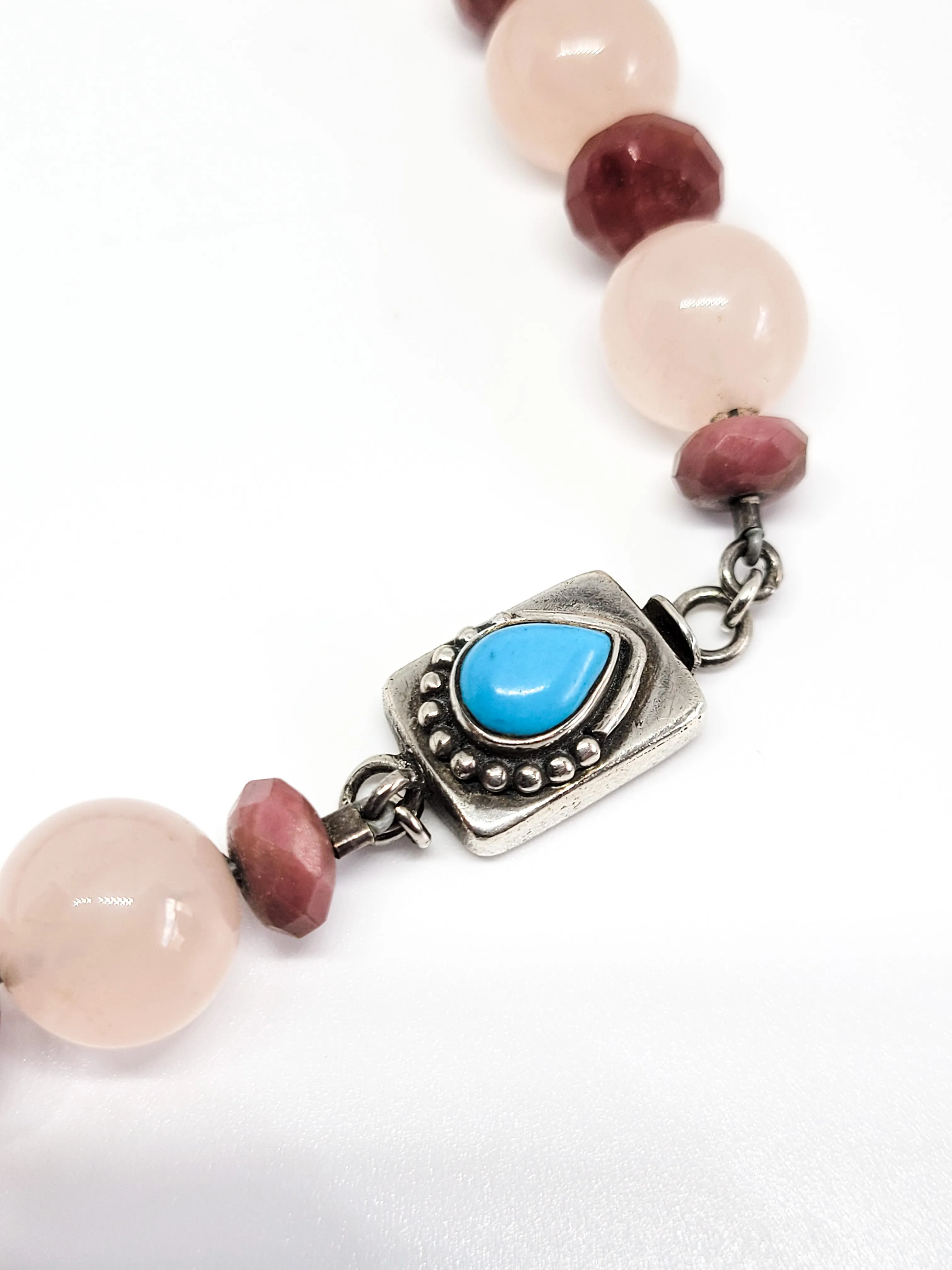 Cloisonne Rose quartz amazonite turqouise sterling silver beaded necklace