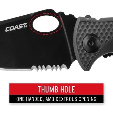 Coast TX395 Knife Tactical Double Lock With Partially Serrated Black Blade CO-K20845
