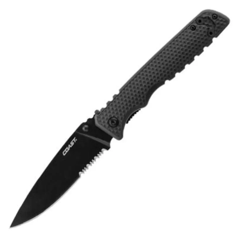 Coast TX399 Tactical Double Lock Black Partially Serrated Black Blade CO-K20825