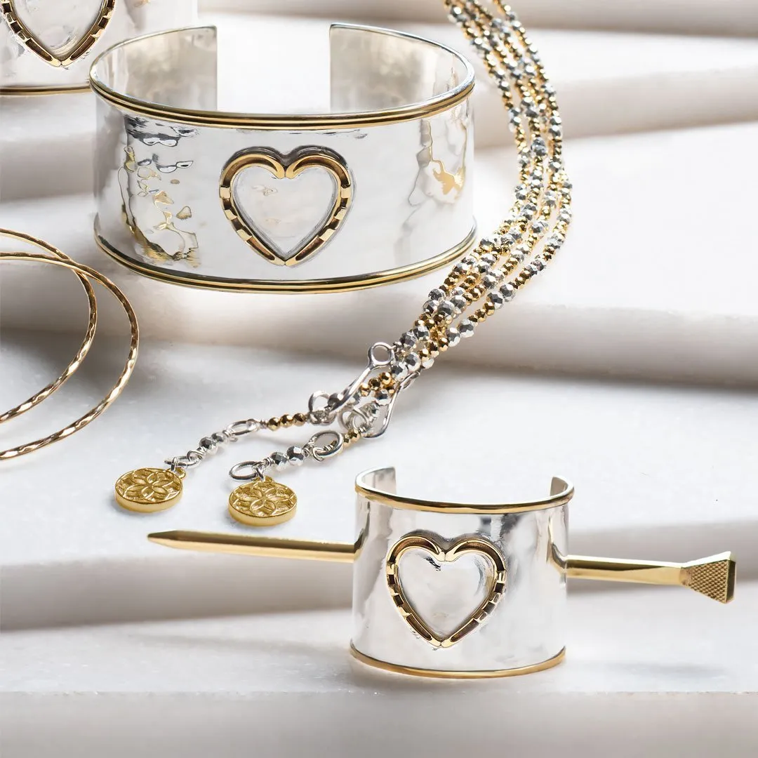 Cody - Handcast Horseshoe Heart and Hammered Sterling Silver & Brass Ponytail Cuff