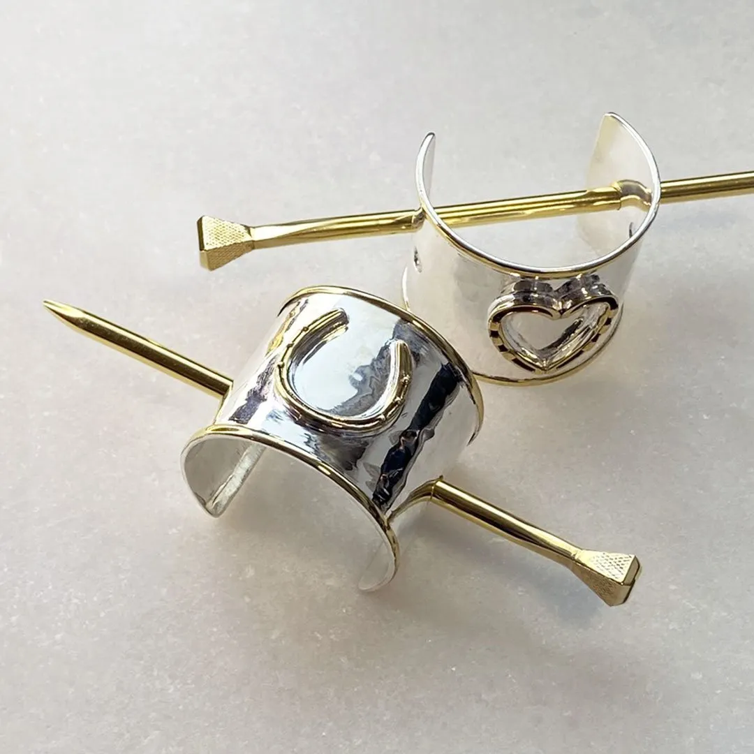 Cody - Handcast Horseshoe Heart and Hammered Sterling Silver & Brass Ponytail Cuff