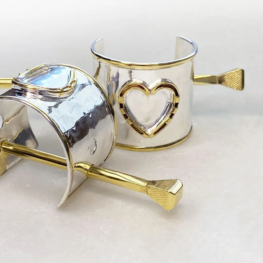 Cody - Handcast Horseshoe Heart and Hammered Sterling Silver & Brass Ponytail Cuff