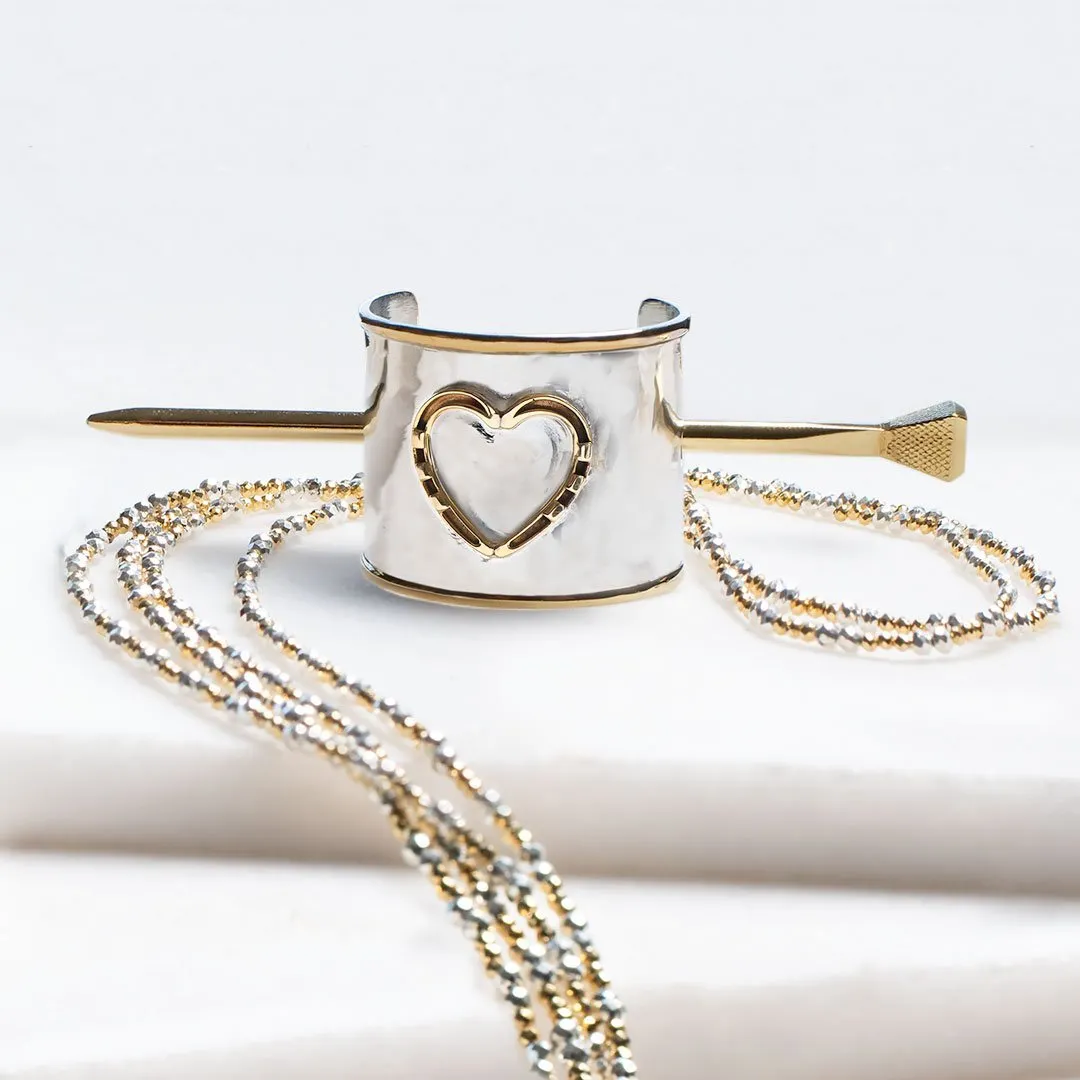 Cody - Handcast Horseshoe Heart and Hammered Sterling Silver & Brass Ponytail Cuff