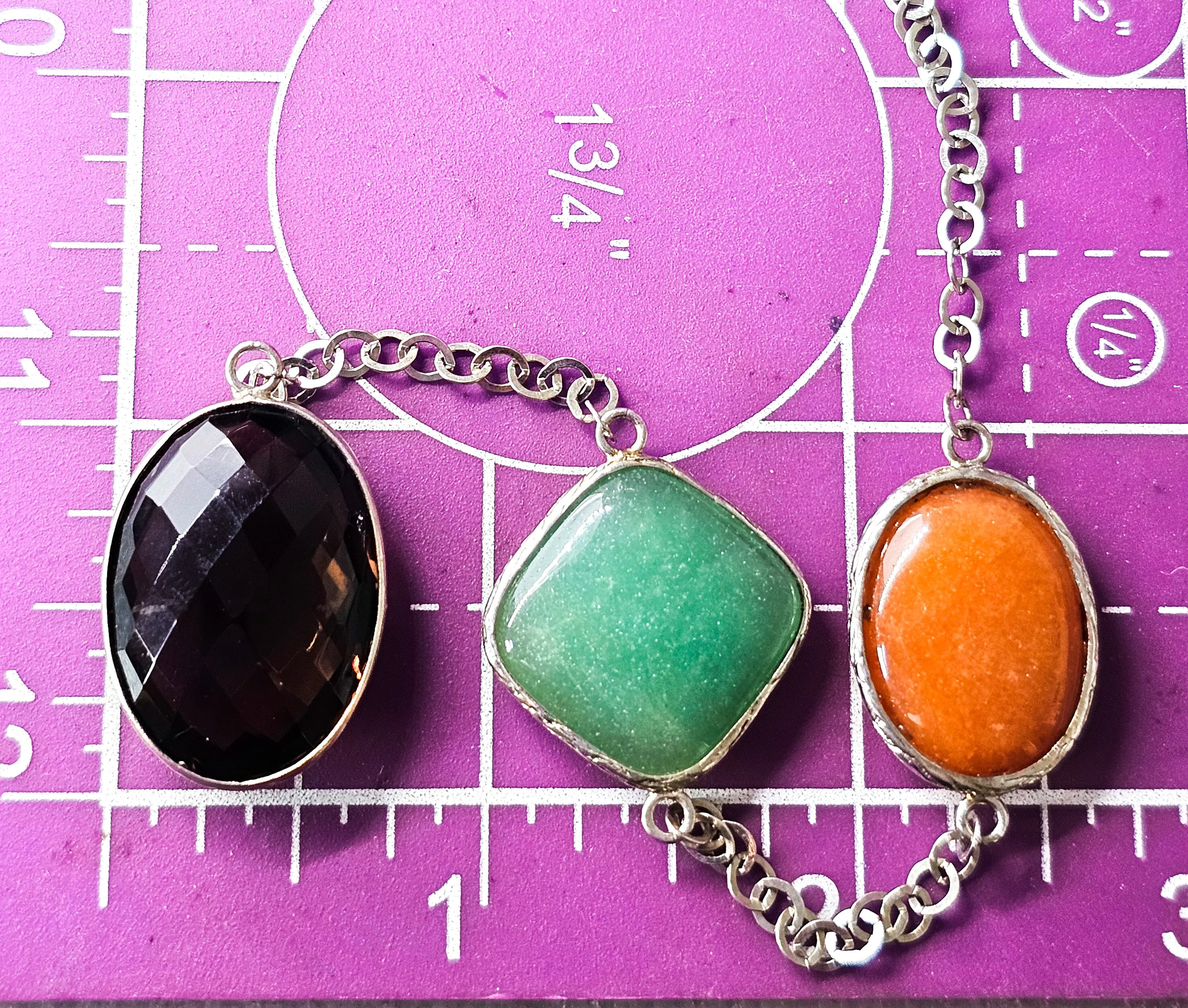 Colleen Lopez smoky quartz, chrysoprase jade & labradorite sterling silver station necklace