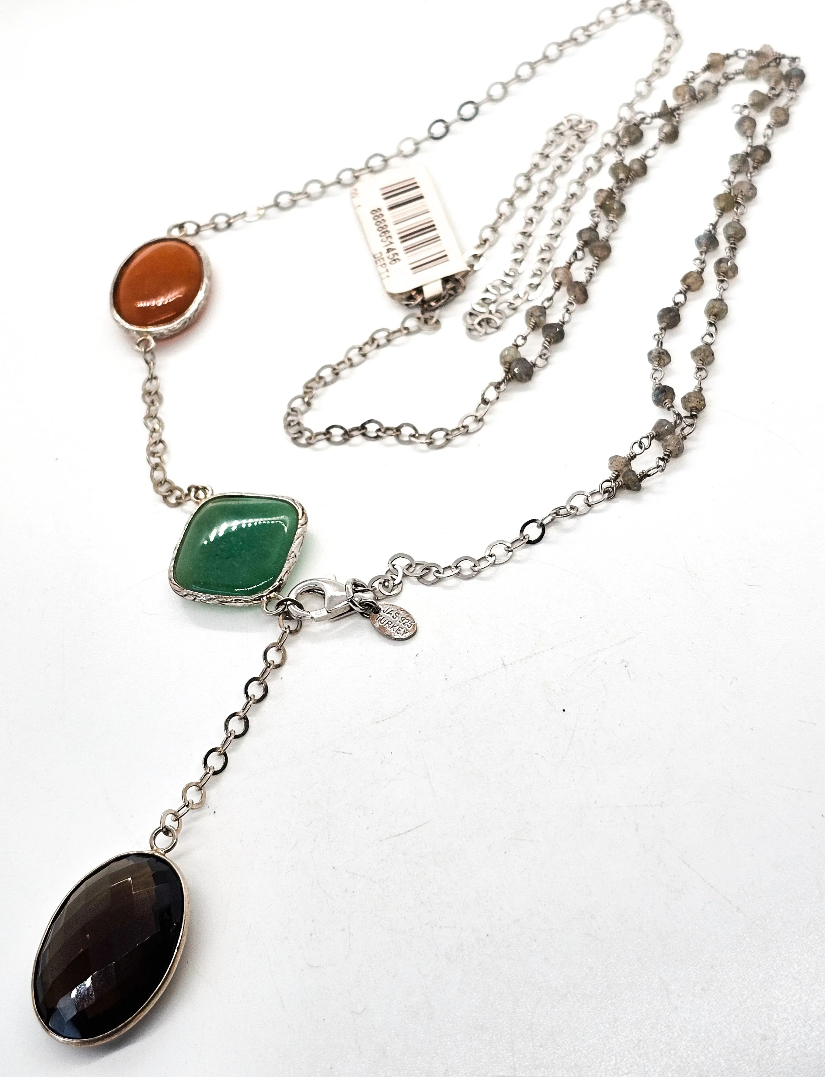 Colleen Lopez smoky quartz, chrysoprase jade & labradorite sterling silver station necklace