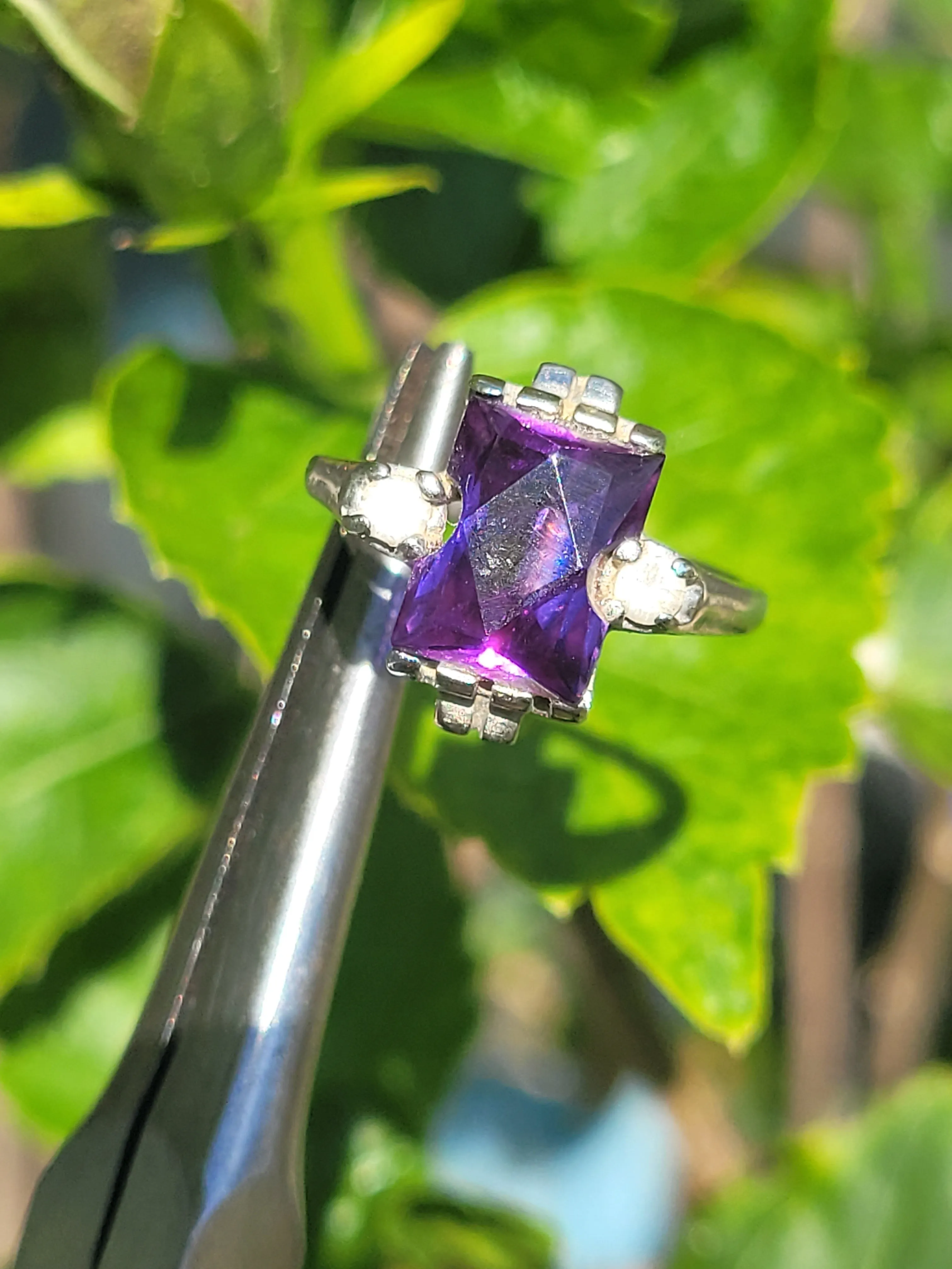 Color change Sapphire and Quartz 10kt white gold ring size 6