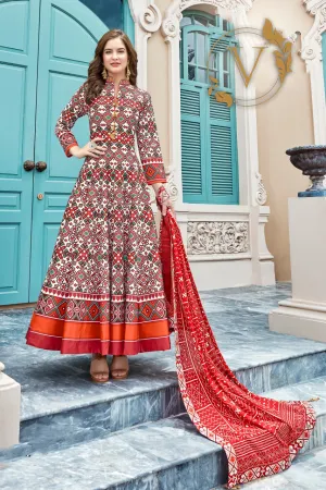 Colorful Designer Gown With Digital Patola Print