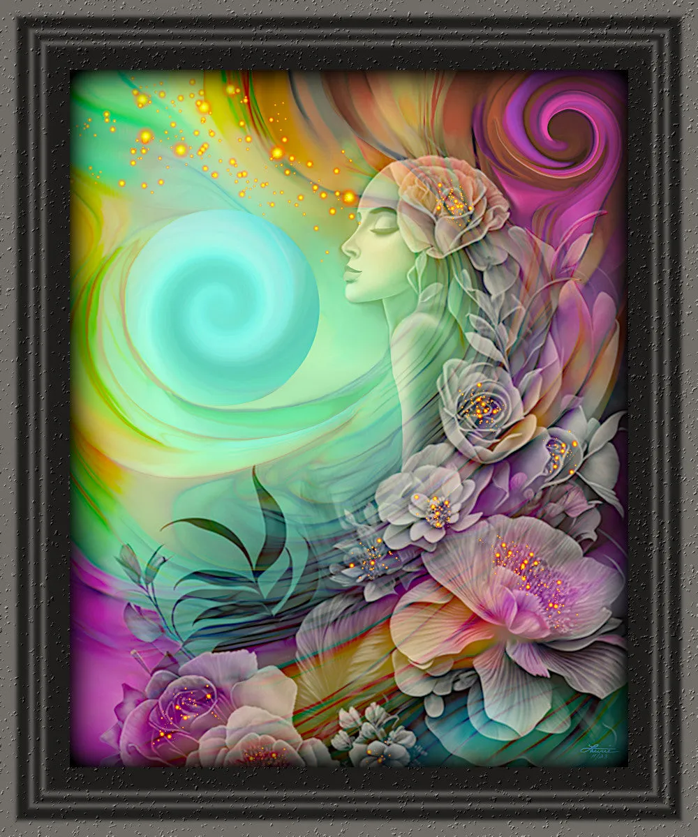 Colorful Goddess Art with Rainbow Flowers, Positive Energy Artwork - "Flower Child"