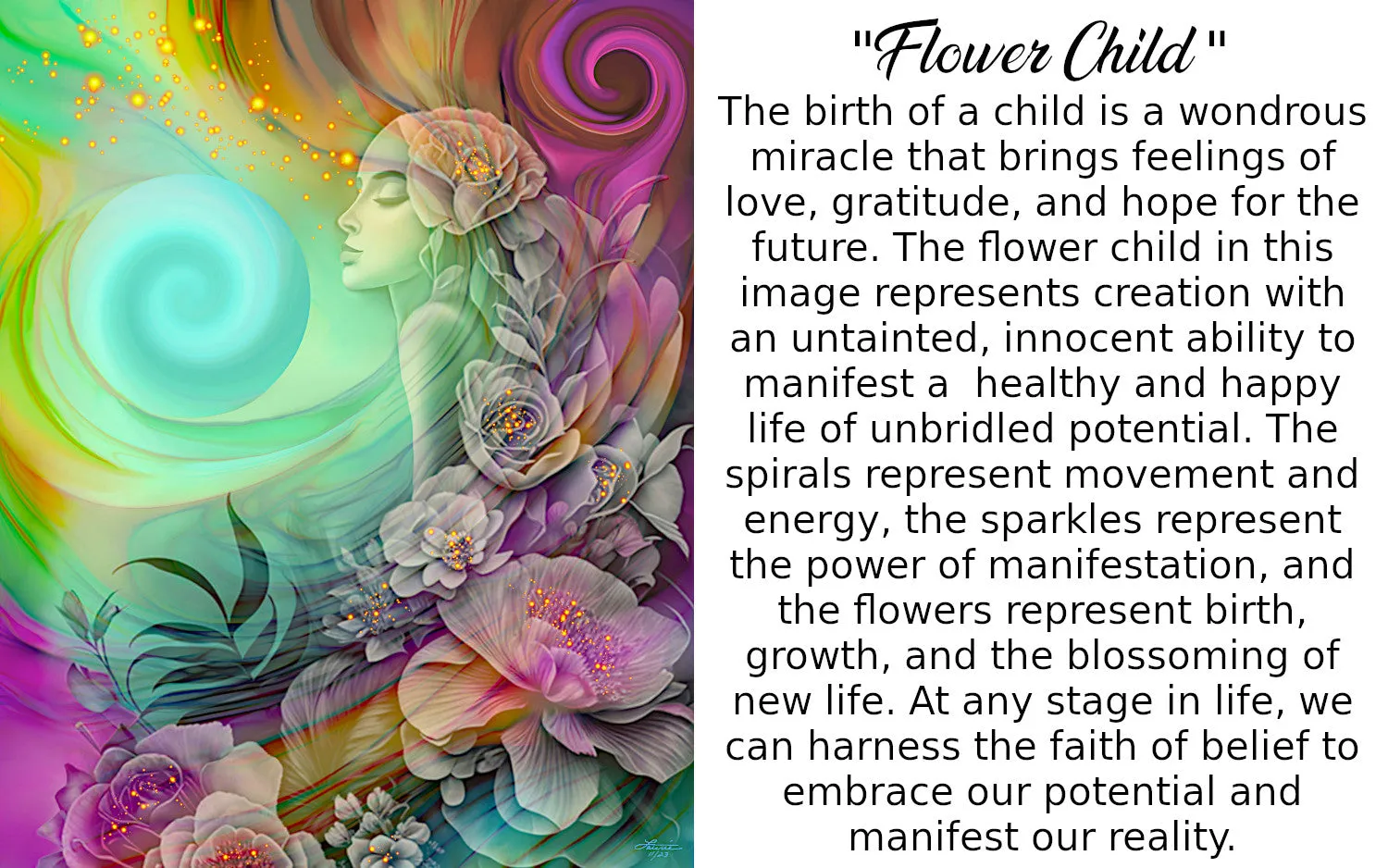 Colorful Goddess Art with Rainbow Flowers, Positive Energy Artwork - "Flower Child"