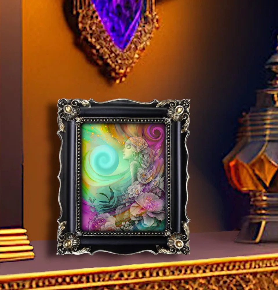 Colorful Goddess Art with Rainbow Flowers, Positive Energy Artwork - "Flower Child"