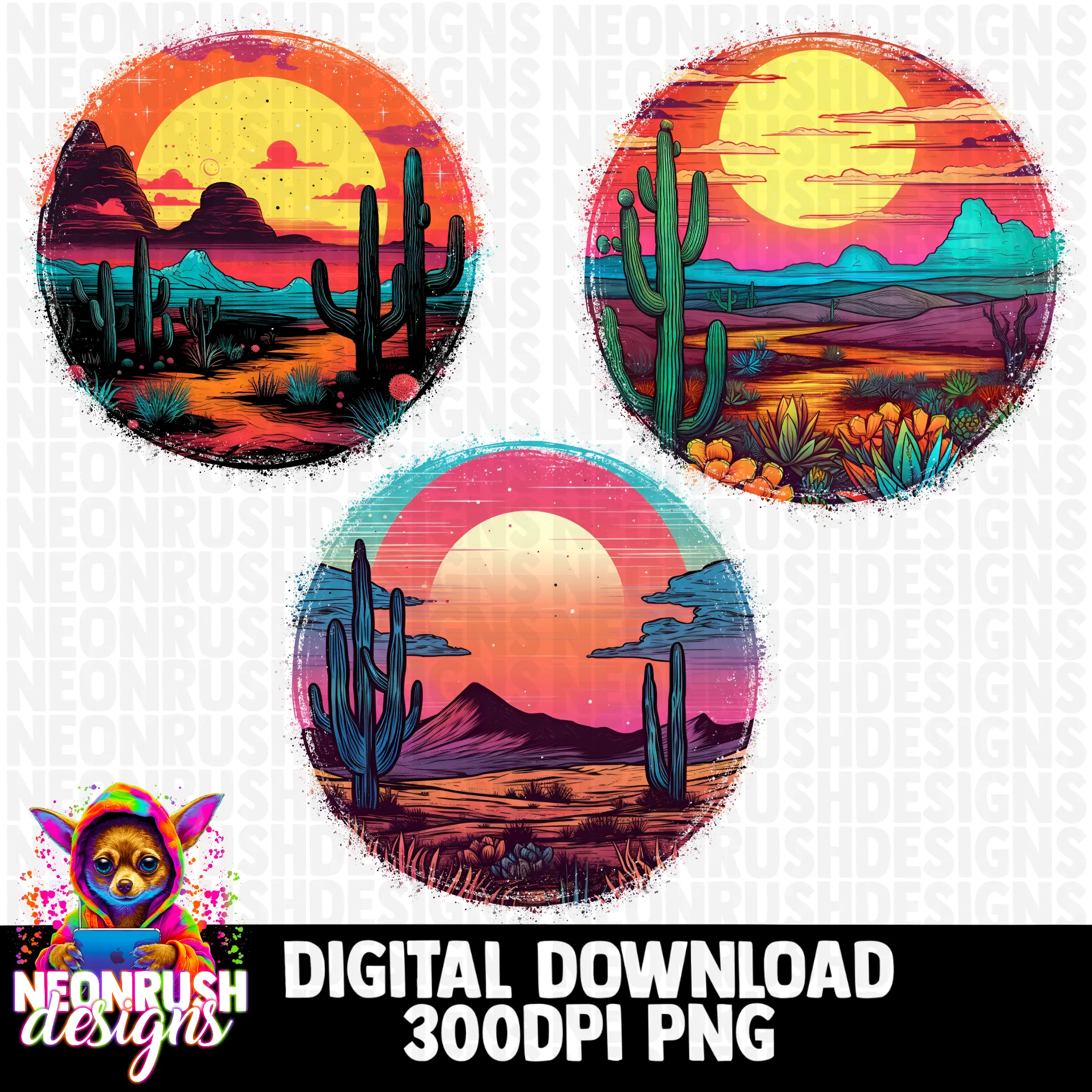 Colorful neon circle boho background 11 PNGs