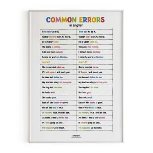 Common Errors in English, English Language Poster, English Educational Poster, Kids Room Decor, Classroom Decor, English Sentence Poster, Homeschooling Poster