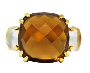 Contemporary Citrine Moonstone 18 Karat Yellow Gold Gemstone Ring