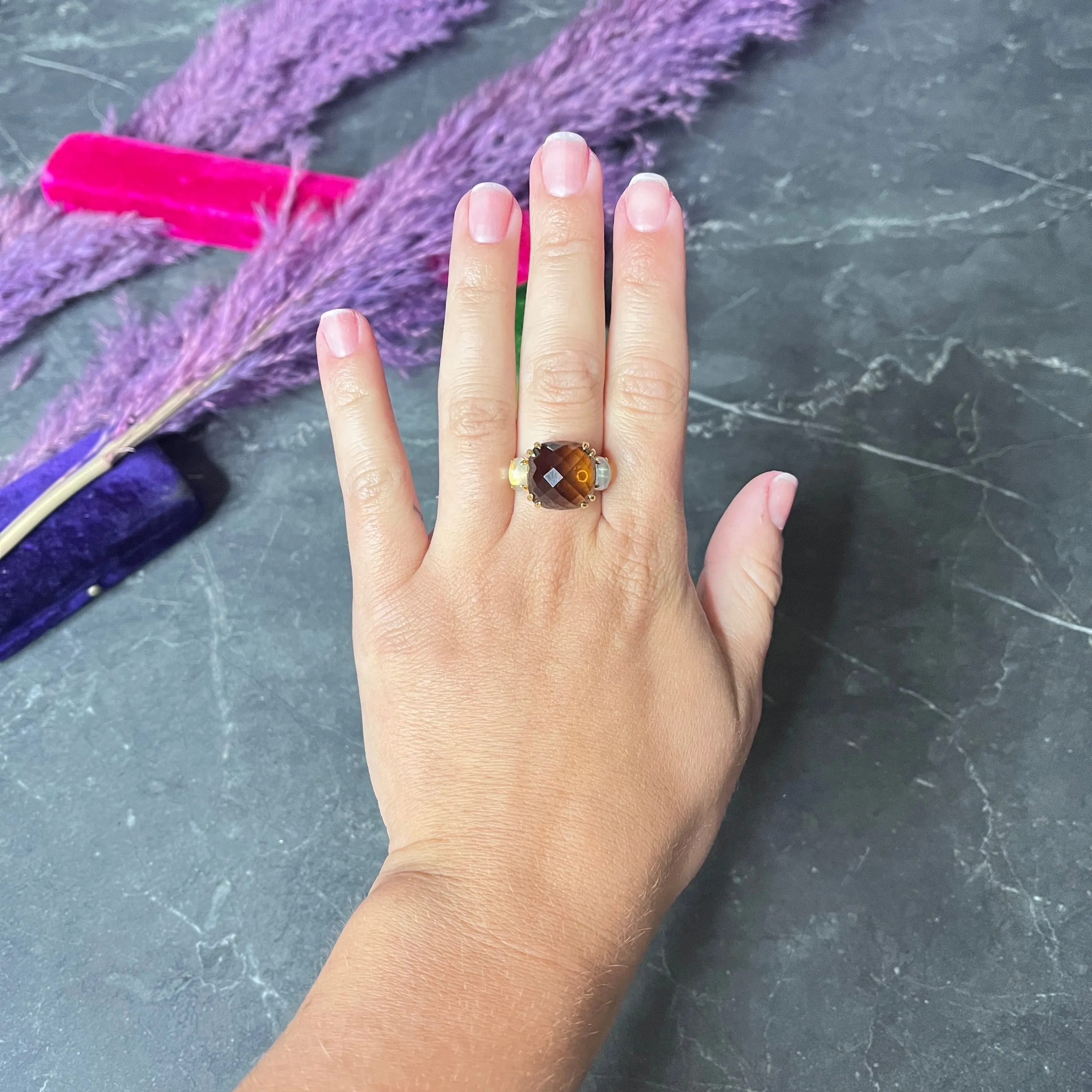 Contemporary Citrine Moonstone 18 Karat Yellow Gold Gemstone Ring