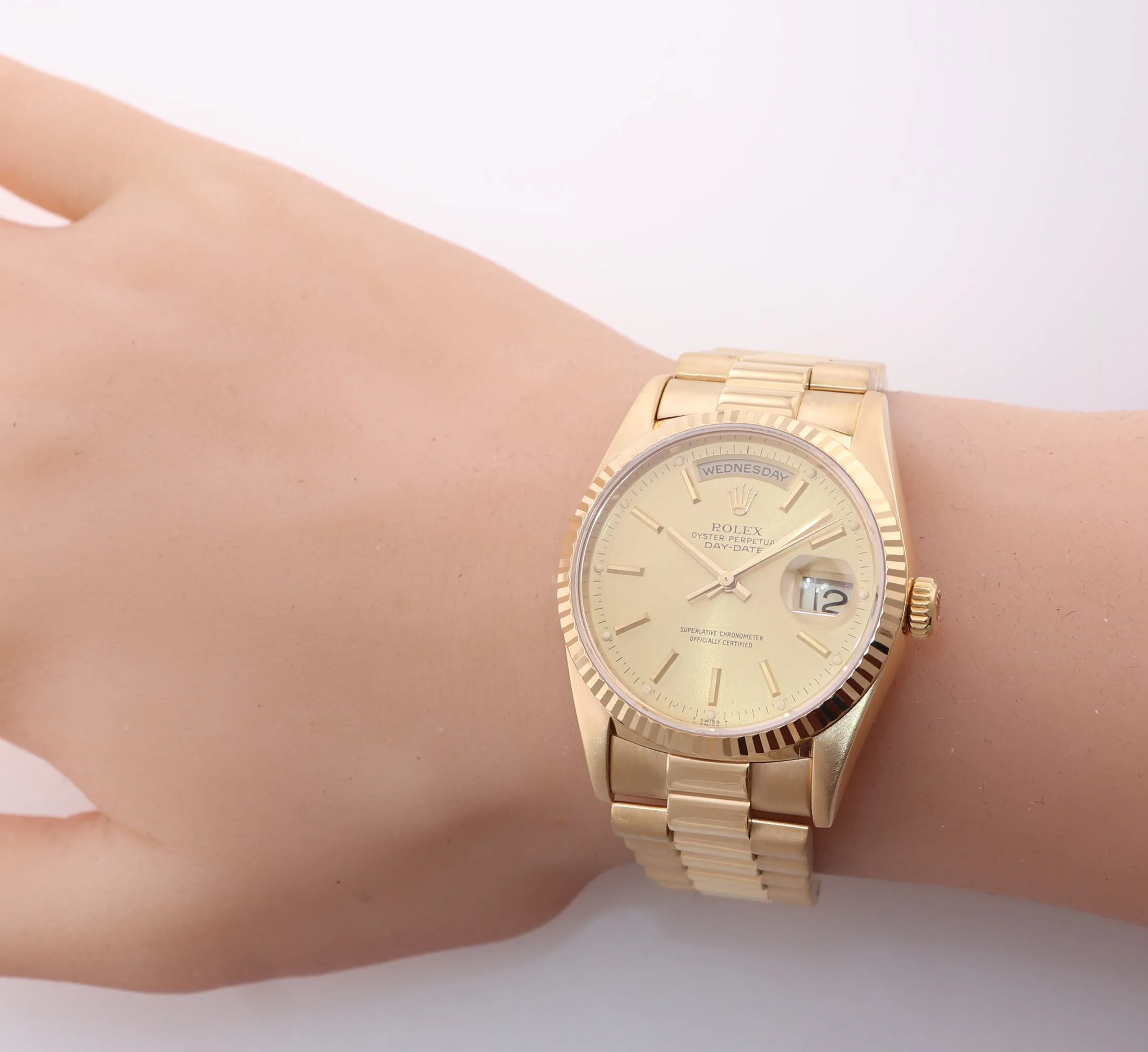 Copy of SERVICED Rolex President 36mm Champagne Double Quickset Yellow Gold Watc