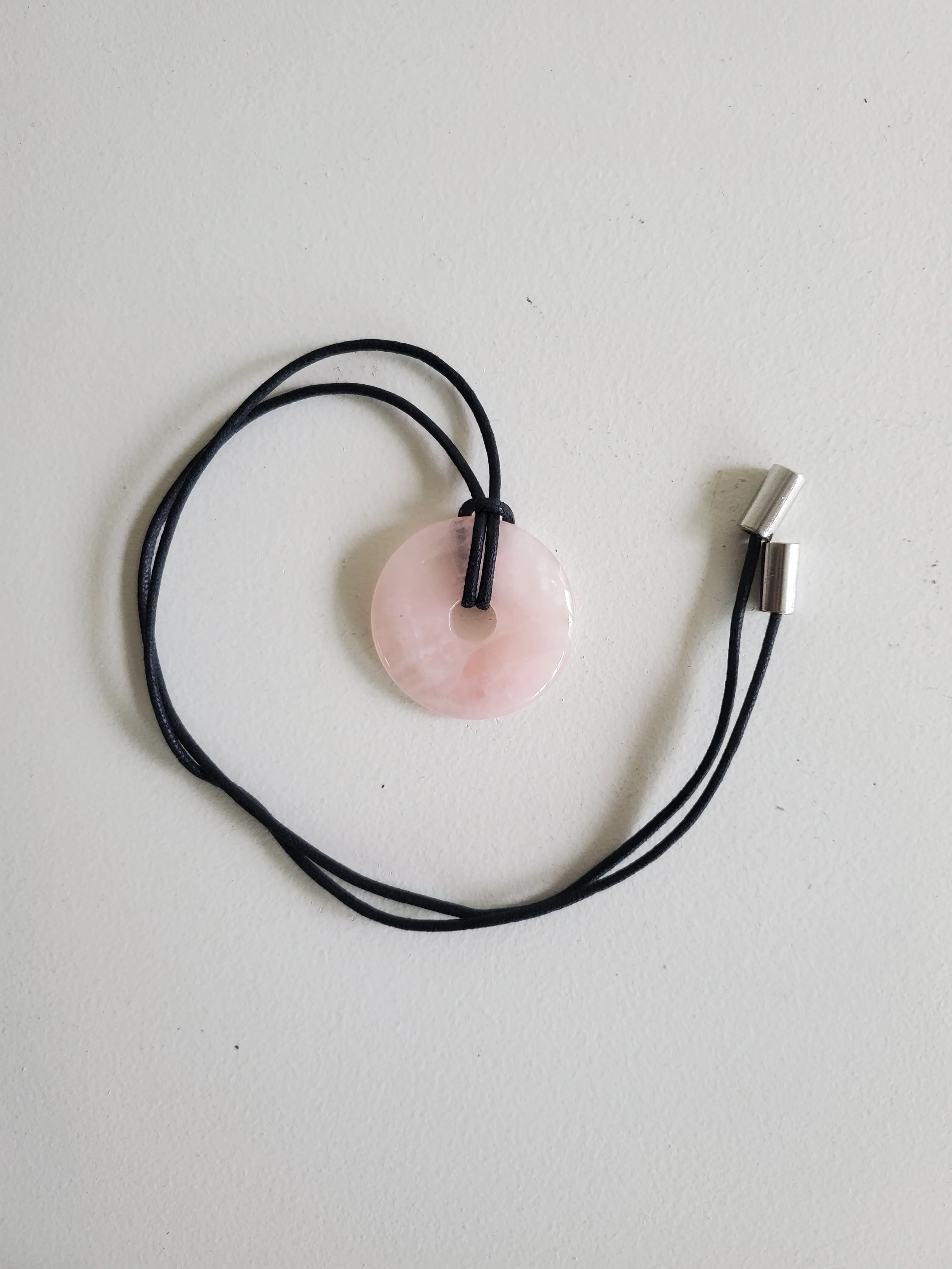 Cord Necklace with Stone Circle Pendant - Rose Quartz
