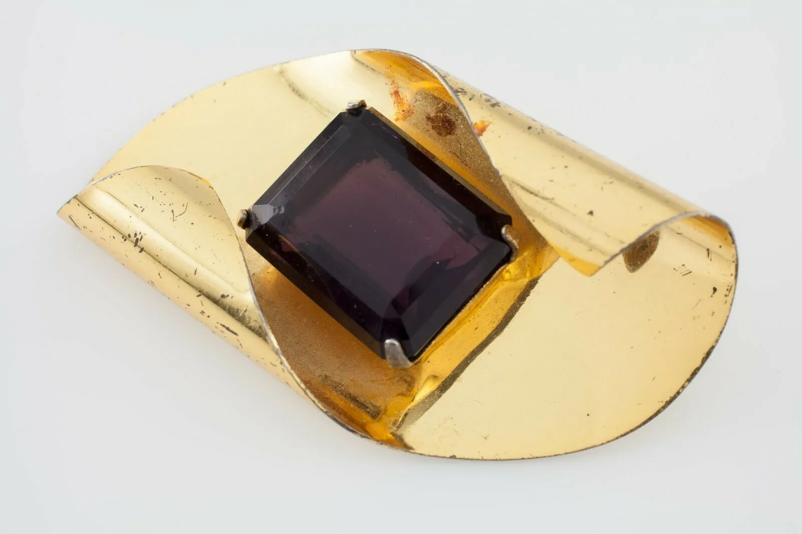 Coro Vermeil Modernist Sterling Silver Gold Plated Brooch w/ Quartz Accent
