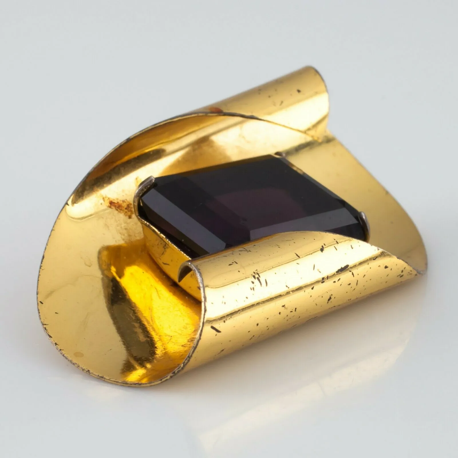 Coro Vermeil Modernist Sterling Silver Gold Plated Brooch w/ Quartz Accent