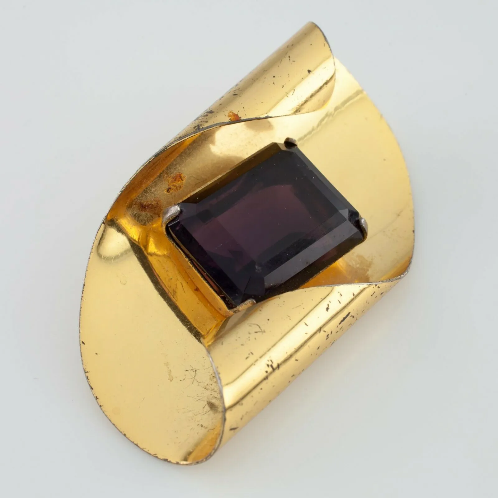 Coro Vermeil Modernist Sterling Silver Gold Plated Brooch w/ Quartz Accent