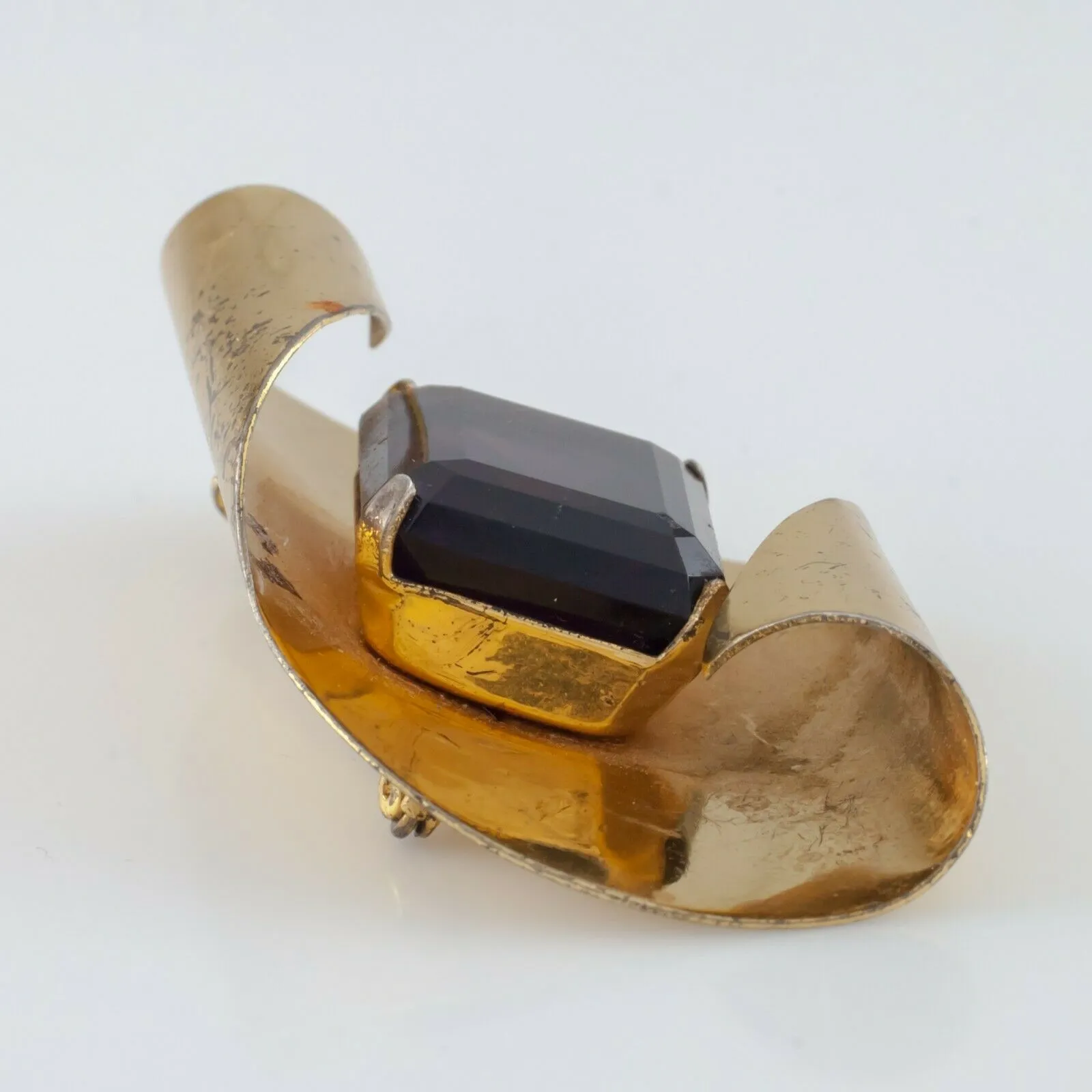 Coro Vermeil Modernist Sterling Silver Gold Plated Brooch w/ Quartz Accent