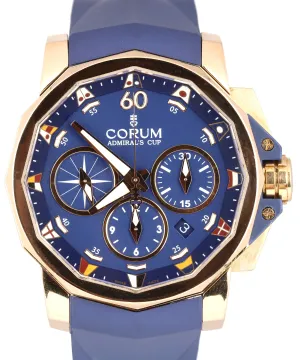 Corum Admiral's Cup Challenge 44mm Blue 18K Rose Gold Chronograph 01.0023 Watch