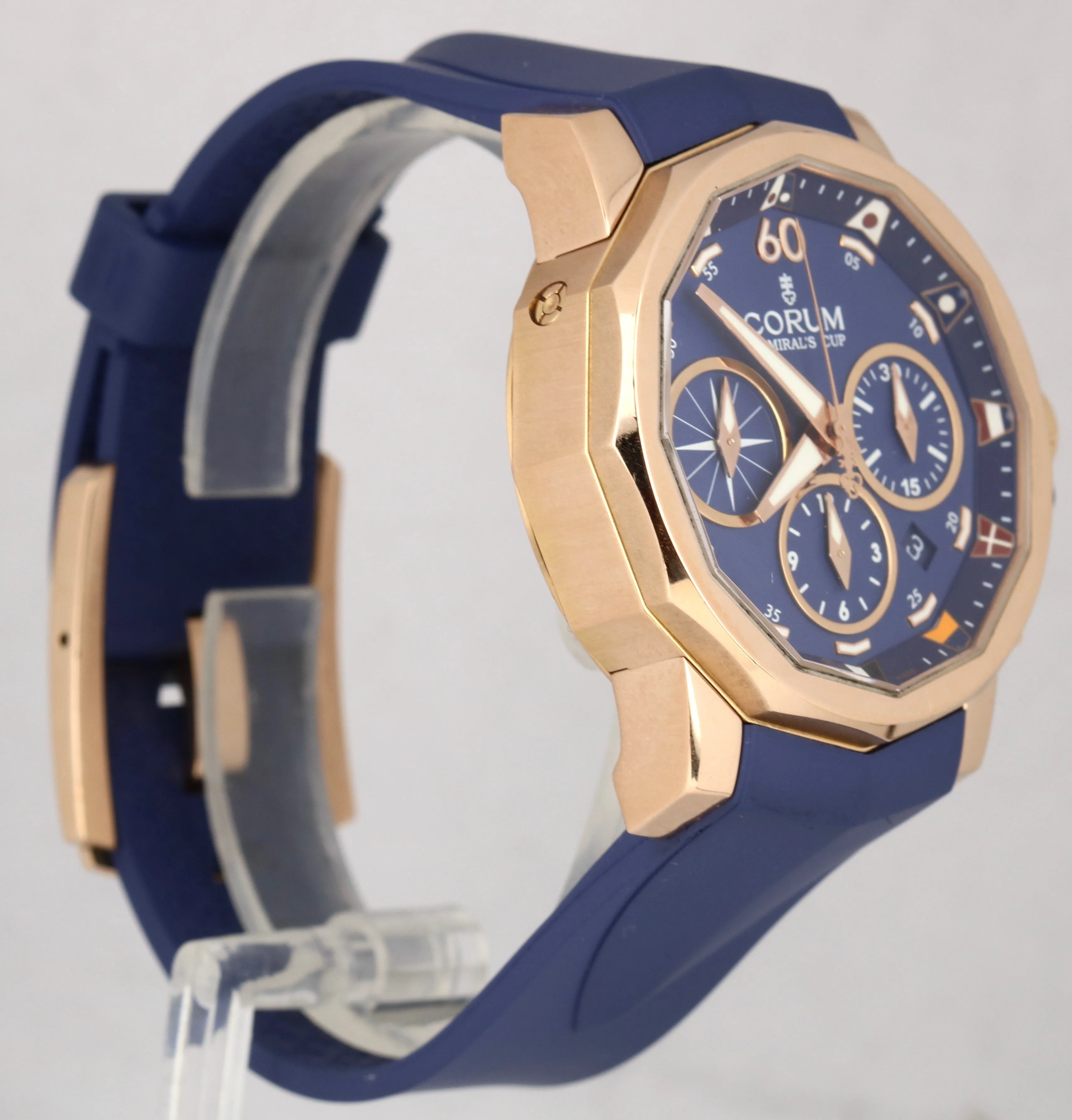 Corum Admiral's Cup Challenge 44mm Blue 18K Rose Gold Chronograph 01.0023 Watch