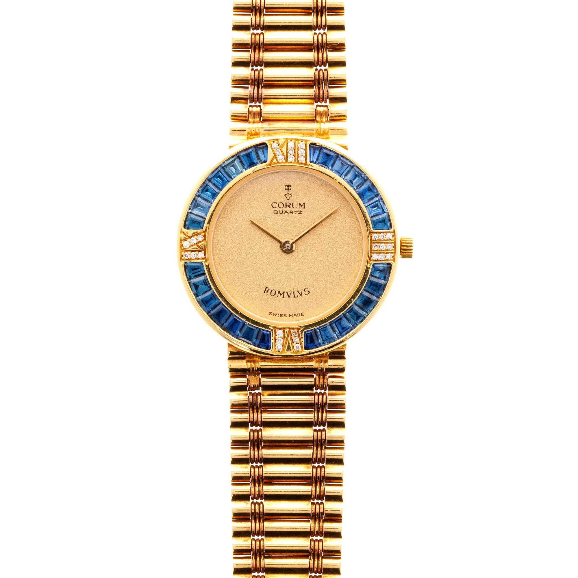 Corum Yellow Gold Romulus Bamboo Watch with Sapphires