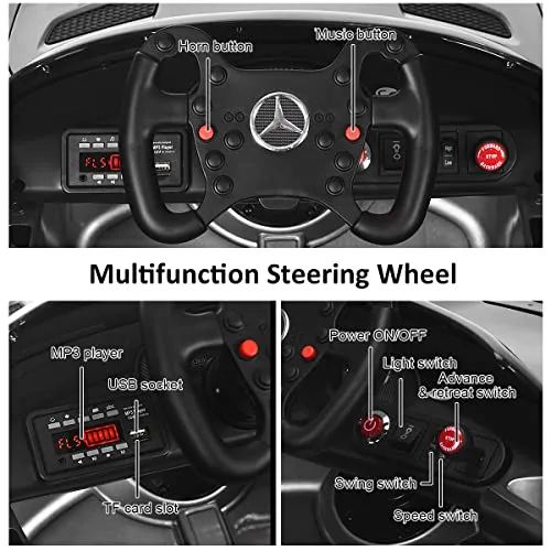 Costzon Ride On Car, 12V Licensed Mercedes Benz AMG Electric Vehicle w/ Remote Control, Opening Doors, Head/Rear Lights, Swing Function, MP3 USB TF Input, Horn, High/ Low Speed for Kids (Silver)