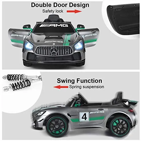 Costzon Ride On Car, 12V Licensed Mercedes Benz AMG Electric Vehicle w/ Remote Control, Opening Doors, Head/Rear Lights, Swing Function, MP3 USB TF Input, Horn, High/ Low Speed for Kids (Silver)