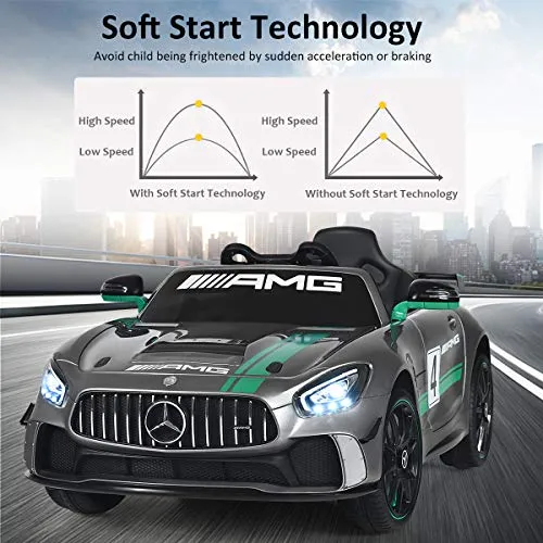 Costzon Ride On Car, 12V Licensed Mercedes Benz AMG Electric Vehicle w/ Remote Control, Opening Doors, Head/Rear Lights, Swing Function, MP3 USB TF Input, Horn, High/ Low Speed for Kids (Silver)