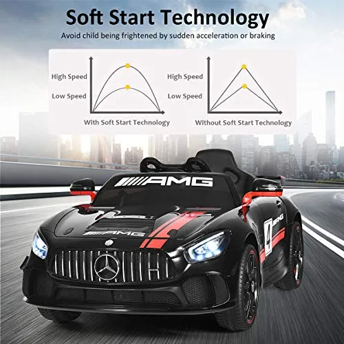 Costzon Ride On Car, 12V Licensed Mercedes Benz AMG GT Electric Vehicle w/ Remote Control, Opening Doors, Head/Rear Lights, Swing Function, MP3 USB TF Input, Horn, High/ Low Speed for Kids, Black