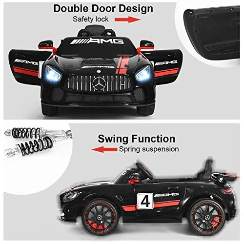 Costzon Ride On Car, 12V Licensed Mercedes Benz AMG GT Electric Vehicle w/ Remote Control, Opening Doors, Head/Rear Lights, Swing Function, MP3 USB TF Input, Horn, High/ Low Speed for Kids, Black
