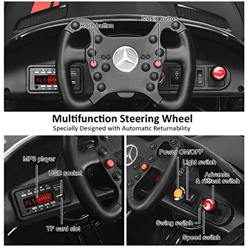Costzon Ride On Car, 12V Licensed Mercedes Benz AMG GT Electric Vehicle w/ Remote Control, Opening Doors, Head/Rear Lights, Swing Function, MP3 USB TF Input, Horn, High/ Low Speed for Kids, Black