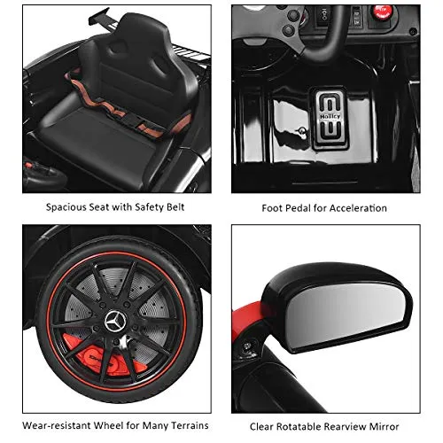 Costzon Ride On Car, 12V Licensed Mercedes Benz AMG GT Electric Vehicle w/ Remote Control, Opening Doors, Head/Rear Lights, Swing Function, MP3 USB TF Input, Horn, High/ Low Speed for Kids, Black