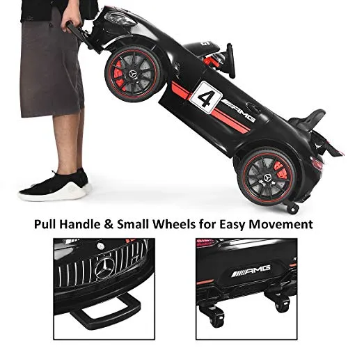 Costzon Ride On Car, 12V Licensed Mercedes Benz AMG GT Electric Vehicle w/ Remote Control, Opening Doors, Head/Rear Lights, Swing Function, MP3 USB TF Input, Horn, High/ Low Speed for Kids, Black