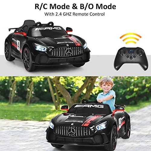Costzon Ride On Car, 12V Licensed Mercedes Benz AMG GT Electric Vehicle w/ Remote Control, Opening Doors, Head/Rear Lights, Swing Function, MP3 USB TF Input, Horn, High/ Low Speed for Kids, Black