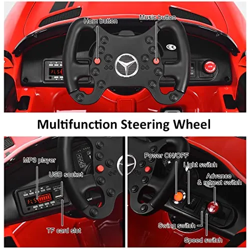 Costzon Ride On Car, 12V Licensed Mercedes Benz AMG GT4 Electric Vehicle w/ Remote Control, Opening Doors, Head/Rear Lights, Swing Function, MP3 USB TF Input, Horn, High/ Low Speed for Kids (Red)