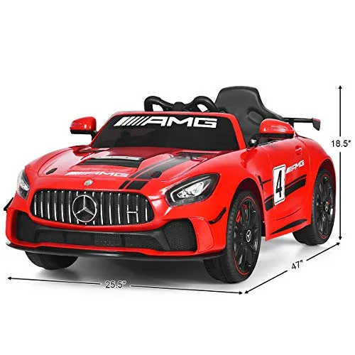 Costzon Ride On Car, 12V Licensed Mercedes Benz AMG GT4 Electric Vehicle w/ Remote Control, Opening Doors, Head/Rear Lights, Swing Function, MP3 USB TF Input, Horn, High/ Low Speed for Kids (Red)