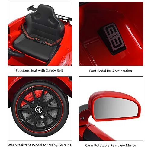 Costzon Ride On Car, 12V Licensed Mercedes Benz AMG GT4 Electric Vehicle w/ Remote Control, Opening Doors, Head/Rear Lights, Swing Function, MP3 USB TF Input, Horn, High/ Low Speed for Kids (Red)