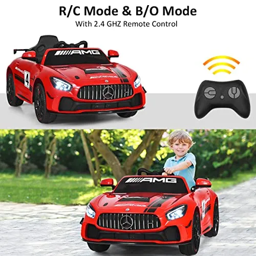 Costzon Ride On Car, 12V Licensed Mercedes Benz AMG GT4 Electric Vehicle w/ Remote Control, Opening Doors, Head/Rear Lights, Swing Function, MP3 USB TF Input, Horn, High/ Low Speed for Kids (Red)