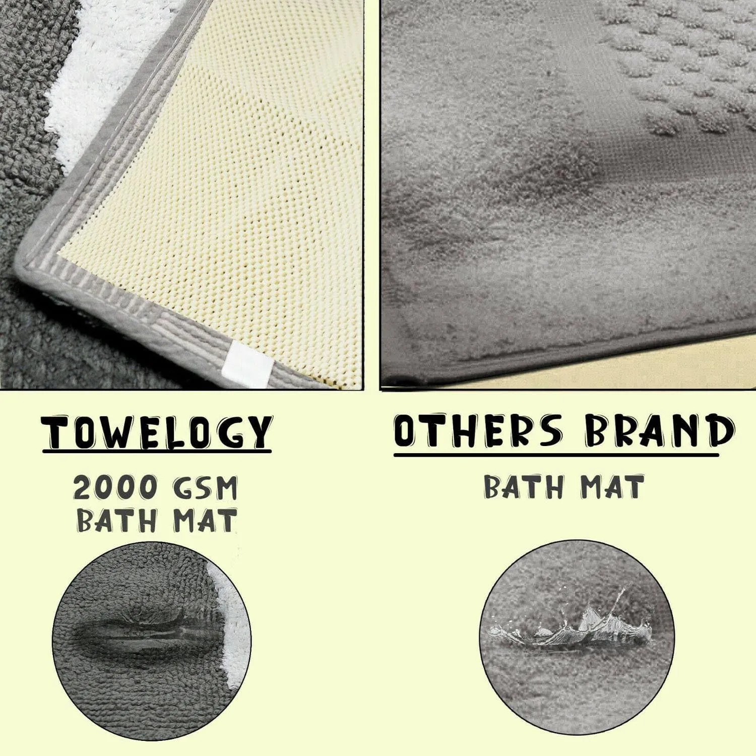 Cotton Bath Mats 2000gsm Non Slip Bathroom Rug with Feet