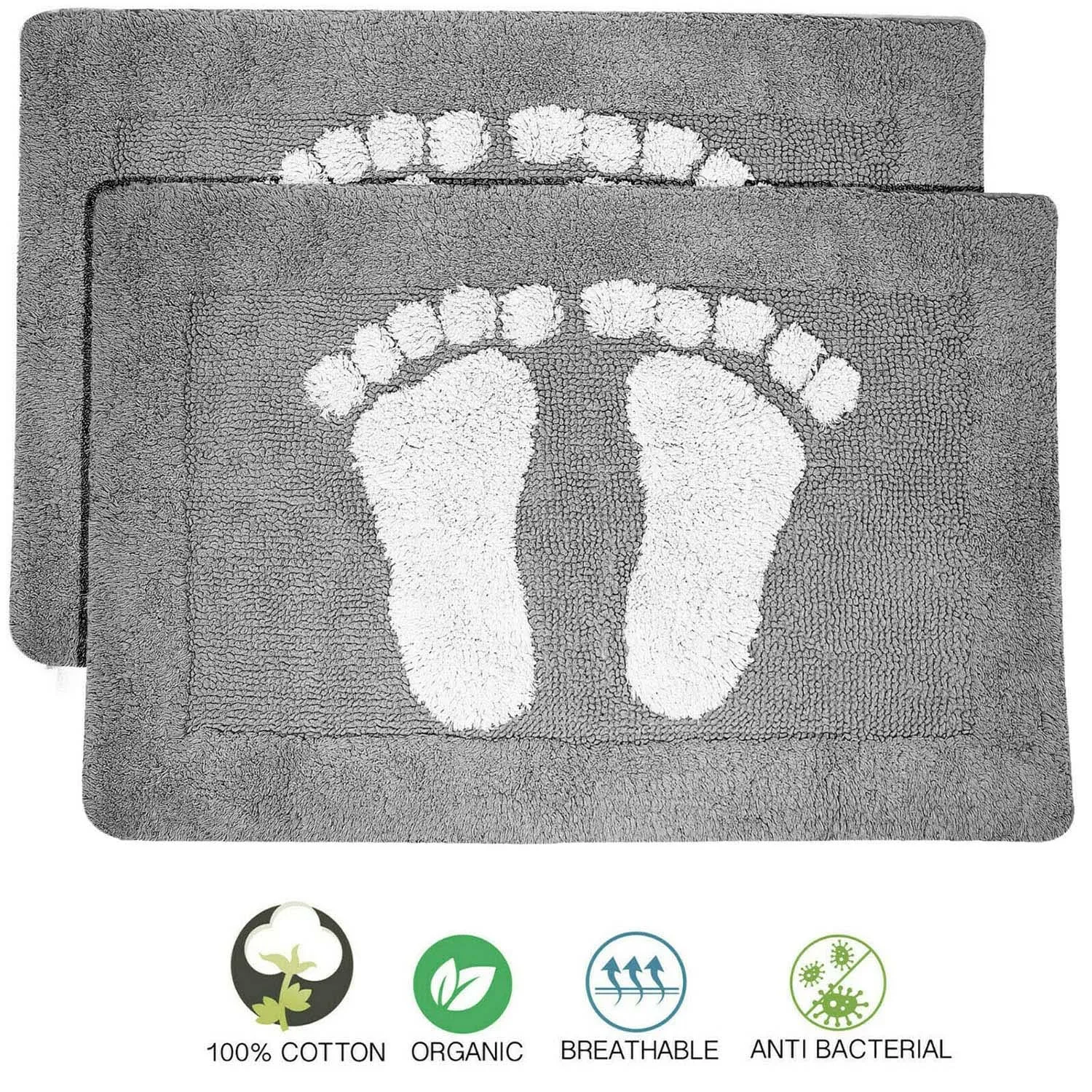 Cotton Bath Mats 2000gsm Non Slip Bathroom Rug with Feet