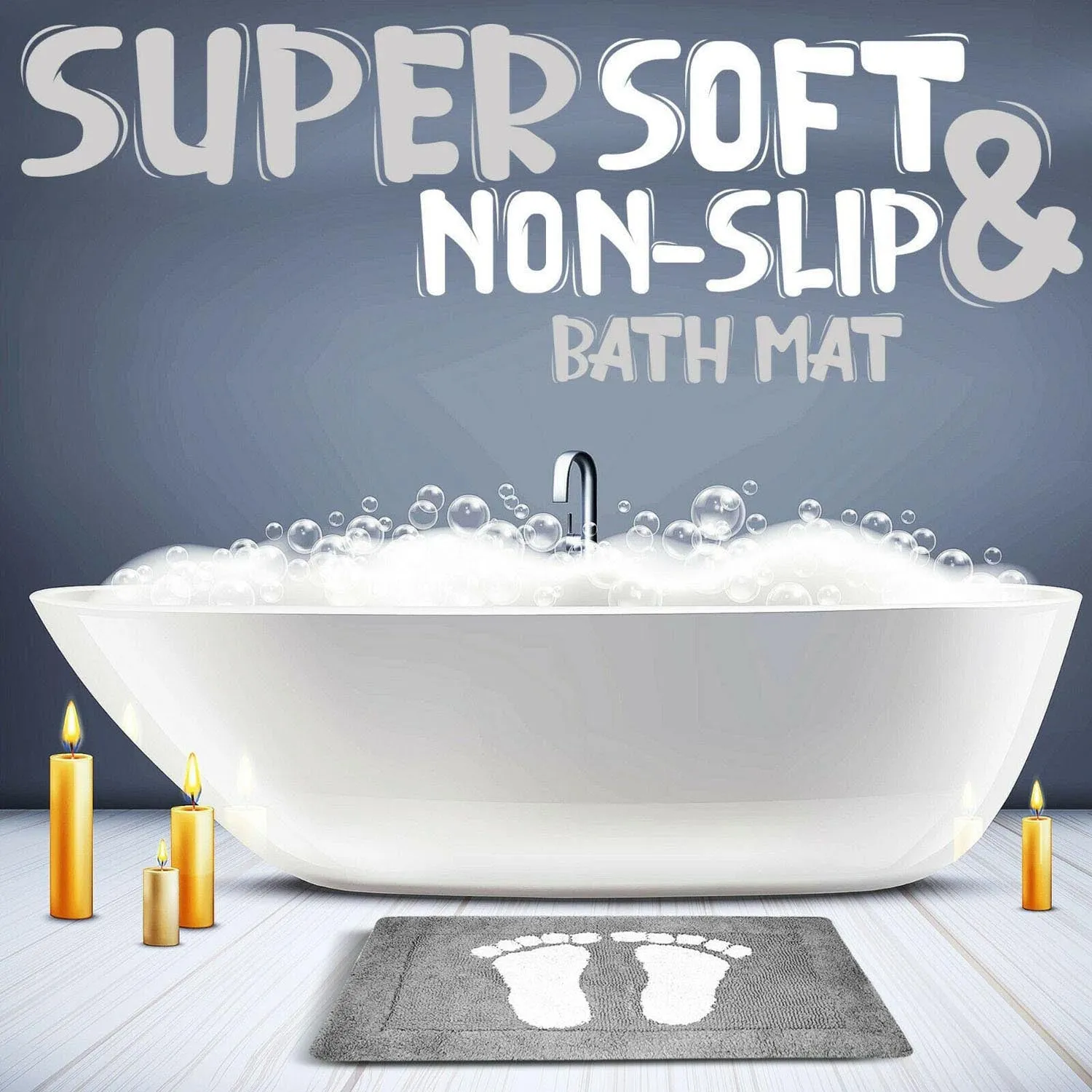 Cotton Bath Mats 2000gsm Non Slip Bathroom Rug with Feet